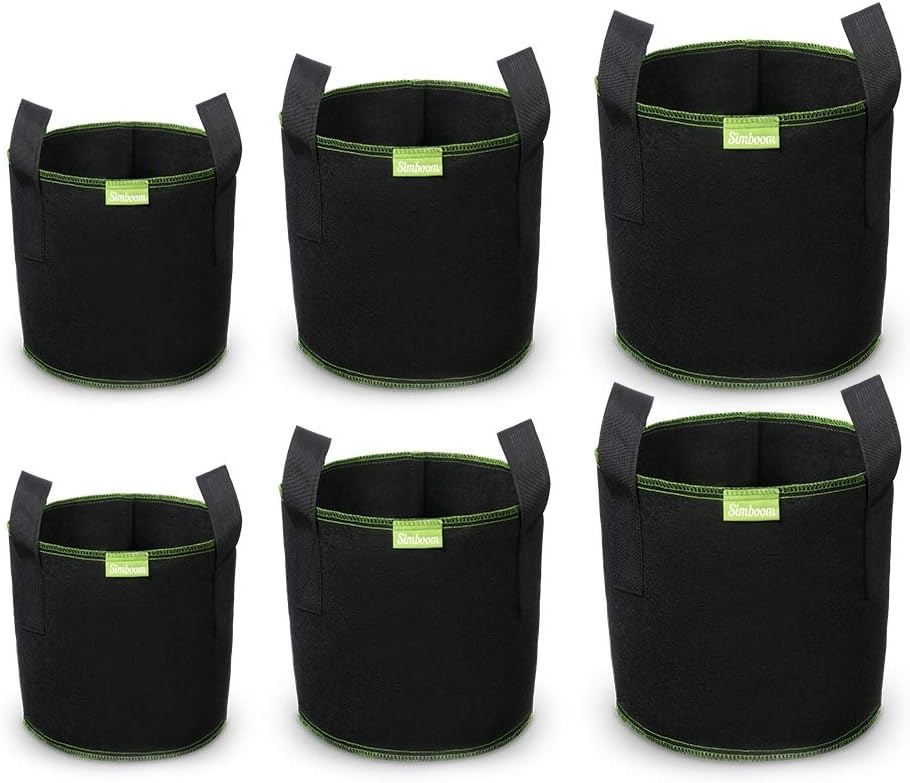Simboom Plant Grow Bags 5 Gallon/7 Gallon/10 Gallon, 6-Pack Aeration Fabric Pots Container with Handles, Reusable and Durable, for Growing Trees Flowers Fruits Vegetables, Black