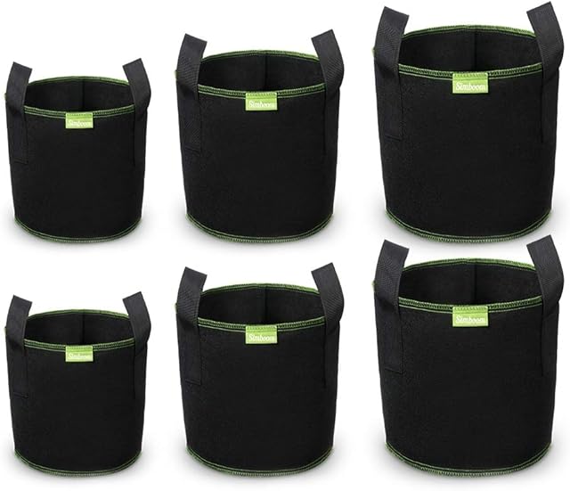 Simboom Plant Grow Bags 5 Gallon/7 Gallon/10 Gallon, 6-Pack Aeration Fabric Pots Container with Handles, Reusable and Durable, for Growing Trees Flowers Fruits Vegetables, Black