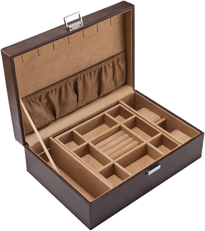 MUSUMI Leather Jewelry Display Stand Storage/Gift Box Organizer Makeup Jewellery Storage Travel Case with Lock (A)