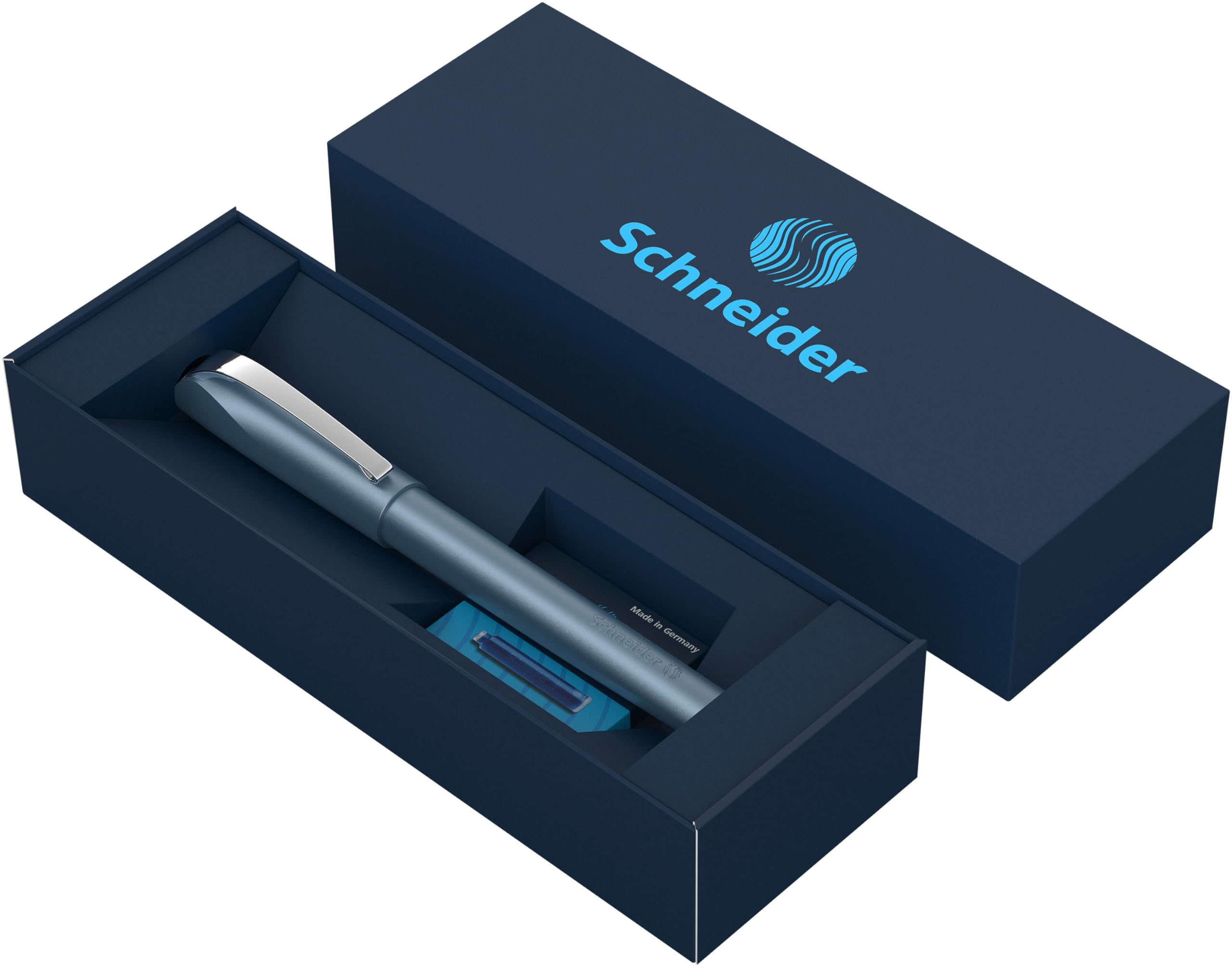 Schneider Ceod Shiny Rollerball Pen Gift Set in Cardboard Case Including Standard Ink Cartridges for Right and Left Handed Users, Blue โ image 1