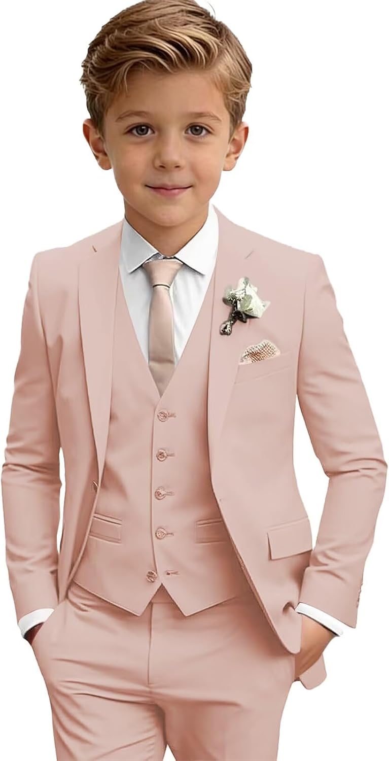 Boy Suits 3 Piece Formal Wedding Tuxedos Slim Fit Jacket Vest Pants for Teen Prom Homecoming
