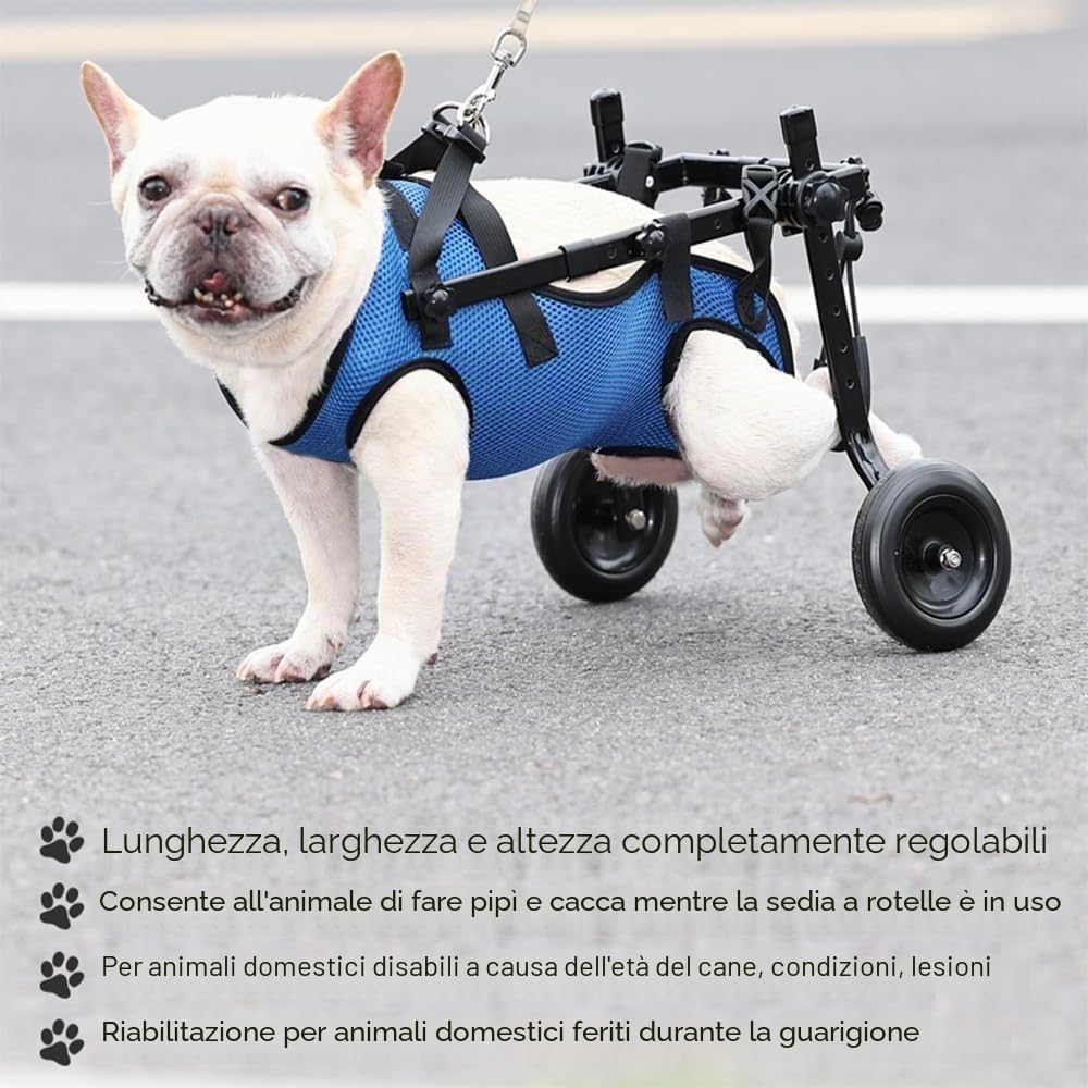 Sedia a rotelle per cani, cane disabile, carrello di assistenza per cani disabili, carrello per cani, leggero, taglia regolabile, adatto per cani di piccola e media taglia (modello) (blu-S)
