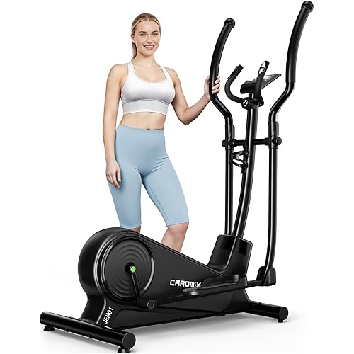 Caromix Elliptical Machine with Magnetic Resistance, Elliptical Exercise Machine for Home with LCD Monitor and Hyper-Quiet Magnetic Driving System, 300LBS Loading Capacity