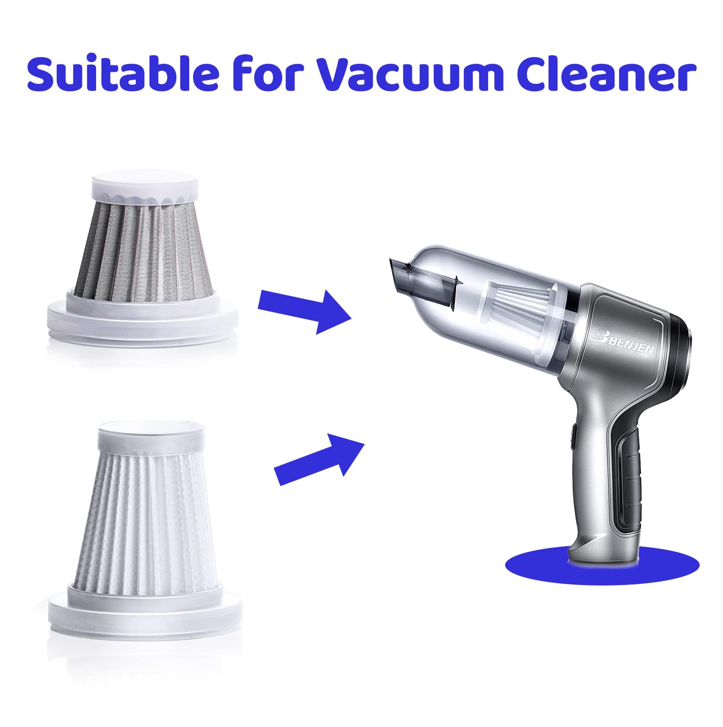 BENJEN 3 in 1 vacuum cleaner original filter, 3 HEPA filter and 1 steel filter, perfectly adapted to BENJEN handheld vacuum cleaners,robust and durable, washable, easy to clean