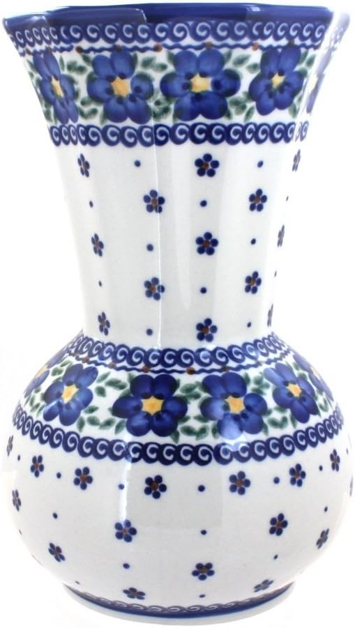 Blue Rose Polish Pottery - Blue Garden of Eden Vase - 9.5" Tall - Hand-Painted Ceramic Flower Vase, Decorative Floral Home & Table Décor
