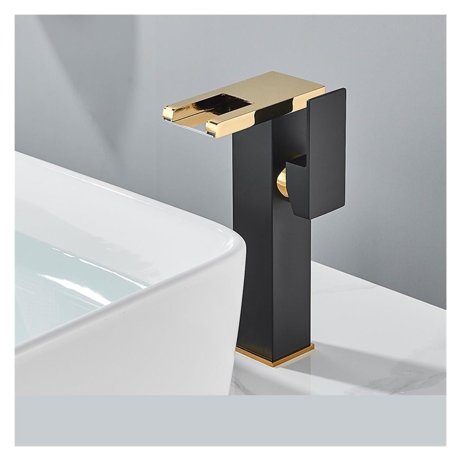 Robinet cascade bassin mitigeur LED noir or pour lavabo de salle de bain