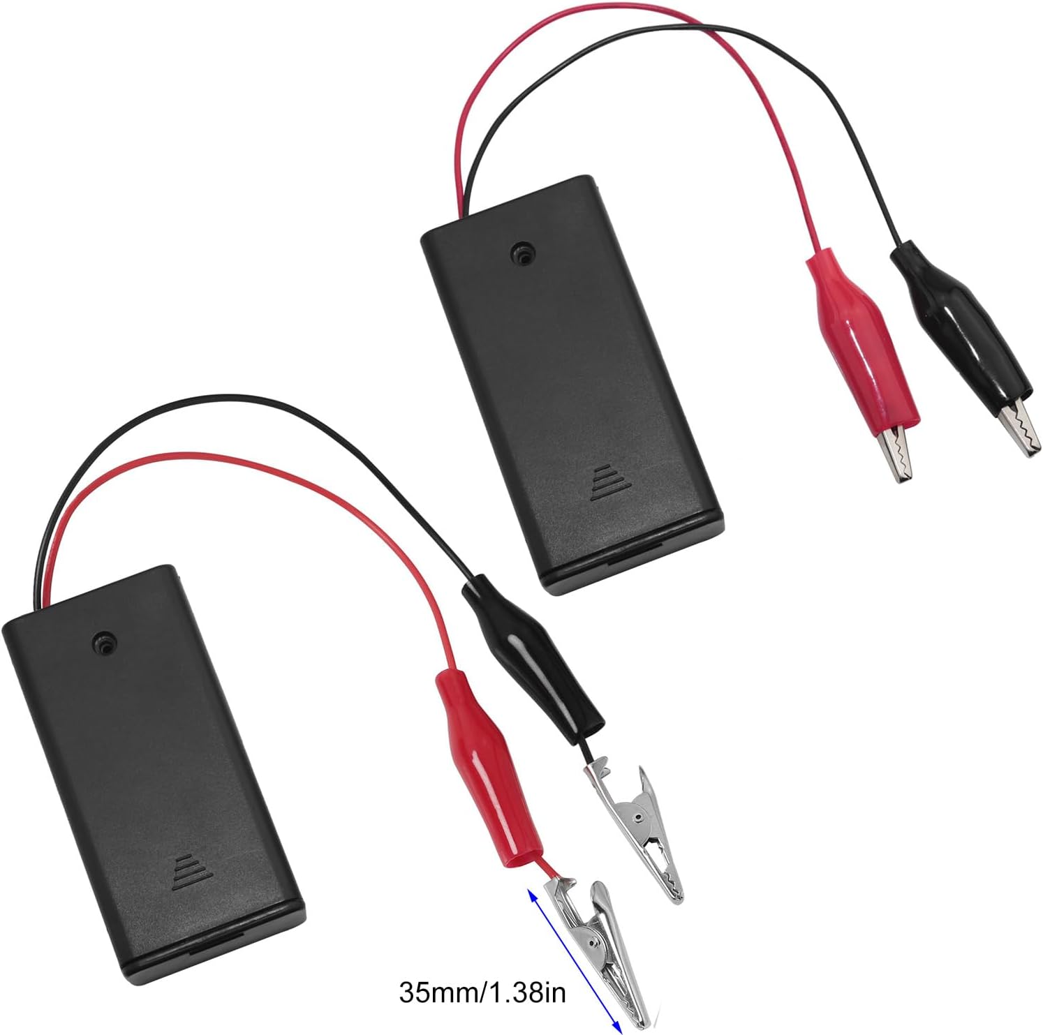 3PCS 2 AA Battery Holder with Cover and Switch and Cable Alligator Clip Medium Battery Holder Box Organiser with ON Off Switch Alligator Clip Wire Cable Black