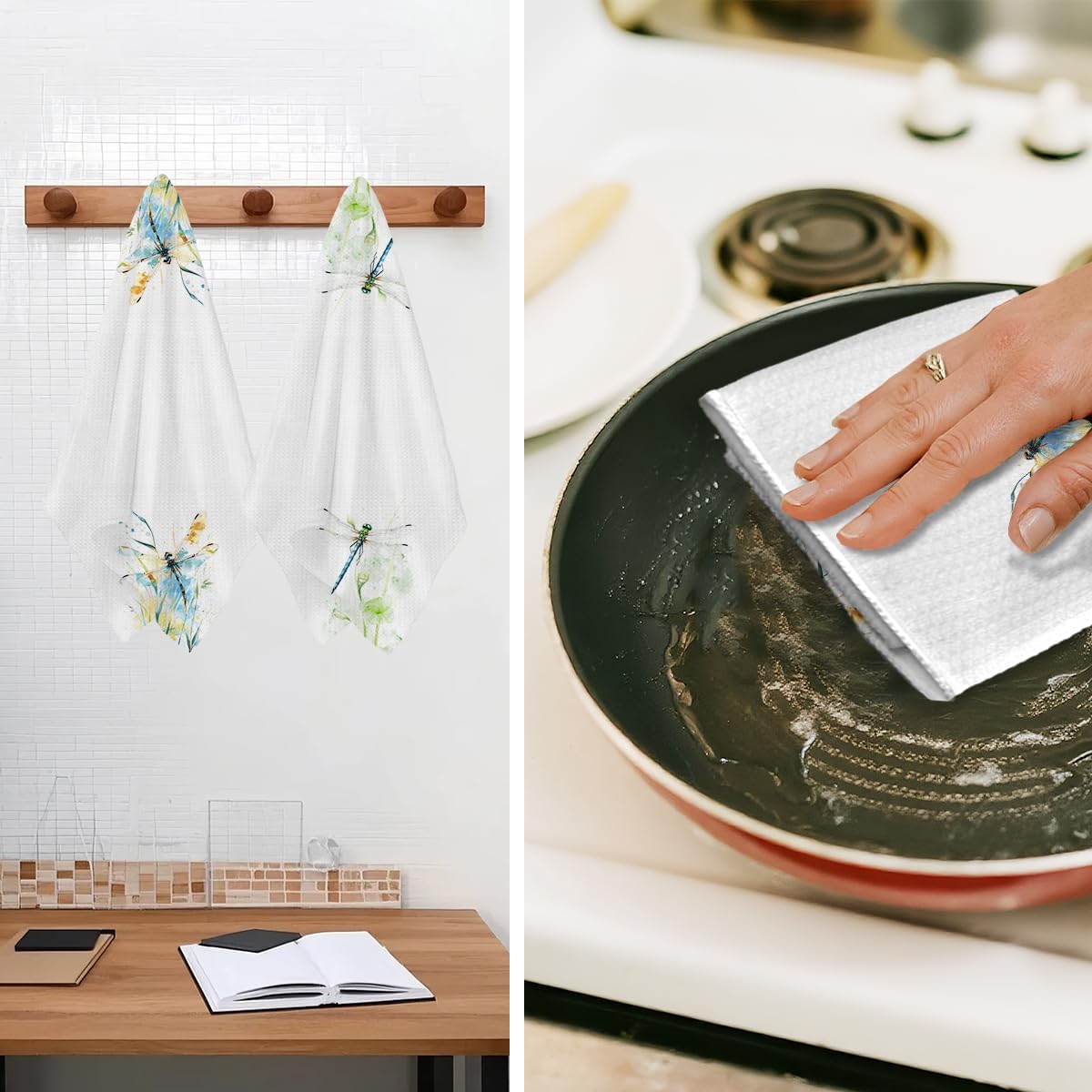 2Pcs Dragonfly Kitchen Towels 24x14 Inch, Watercolor Style Waffle Hand Towels for Kitchen Home Farmhouse Decor, Absorbent Microfiber Dish Cloth Tea Towel, Dragonfly Gifts for Women Mom Grandma - Image 5
