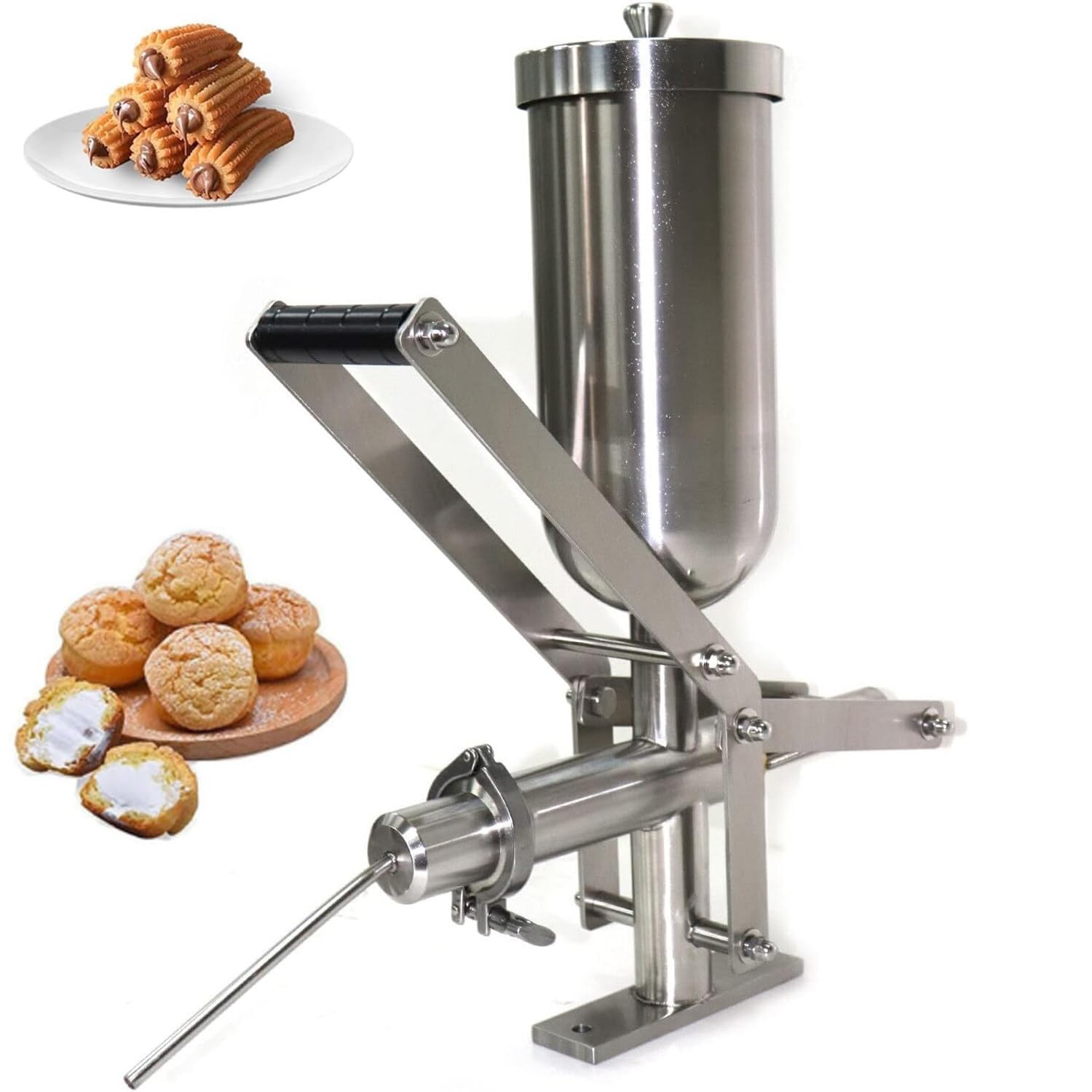 Remplisseur manuel manuel de beignets avec 4 tuyaux, machine de remplissage commerciale de confiture churro de 5 L, design anti-goutte pour un traitement efficace de la boulangerie et de la pâtisserie