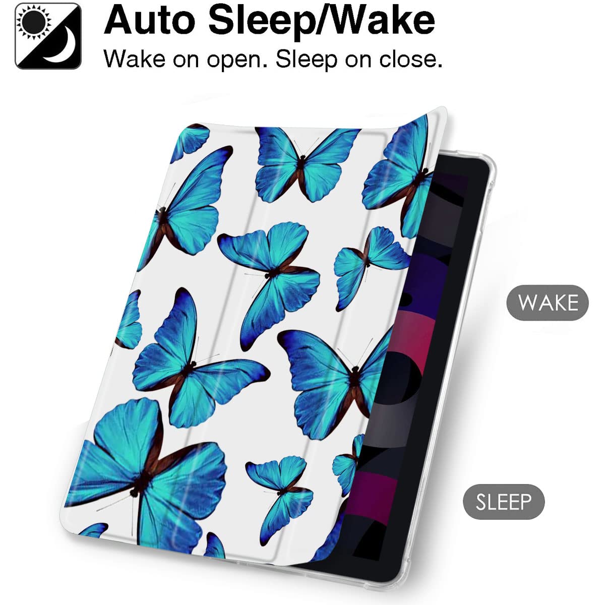 MAYCARI Cartoon Blue Butterfly Case for iPad Pro 11 inch 2021/2020/2018, Cute Case with Pencil Holder - Image 3