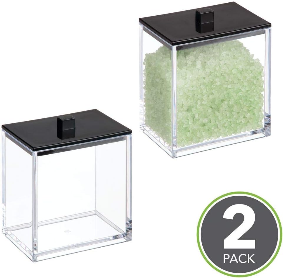 mDesign Set of 2 Cotton Pad Dispenser and Cotton Bud Container, Rectangular Storage Container with Practical Lid - Image 3