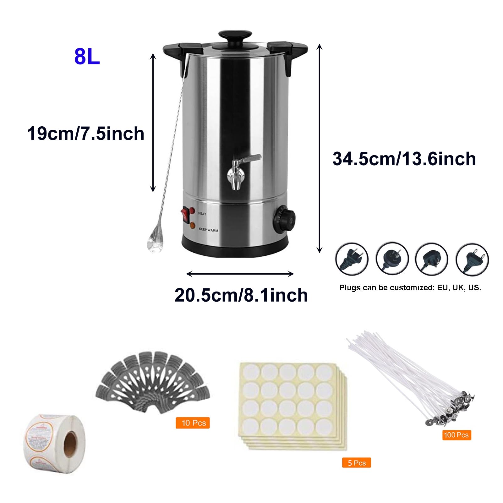 Fusore di Cera per Candele da 8L,Kit Sciogli Cera Candele,Meltro in Cera per la Produzione di Candele,Vaso di Fusione di Cera con Controllo della Temperatura(30-110℃)