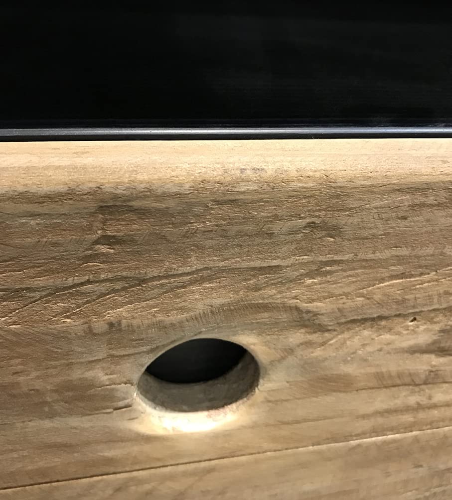 Muebletmoi - Mesa baja contemporánea de 80 cm con metal y pino reciclado con un cajón de almacenamiento, colección Chalet