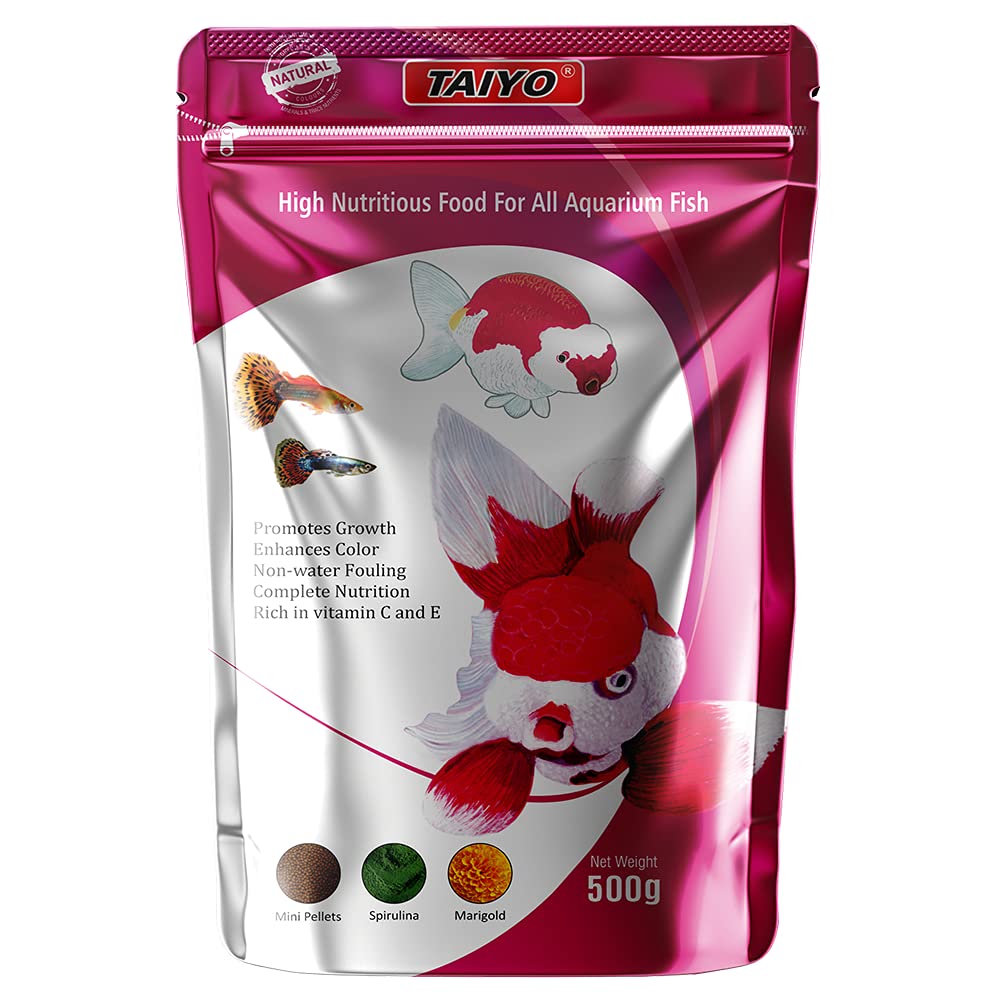 TAIYO Pink Pouch Color Enhancing Nutritious Food for All Aquarium Fishes, 500g (Pellet Size - 1mm)