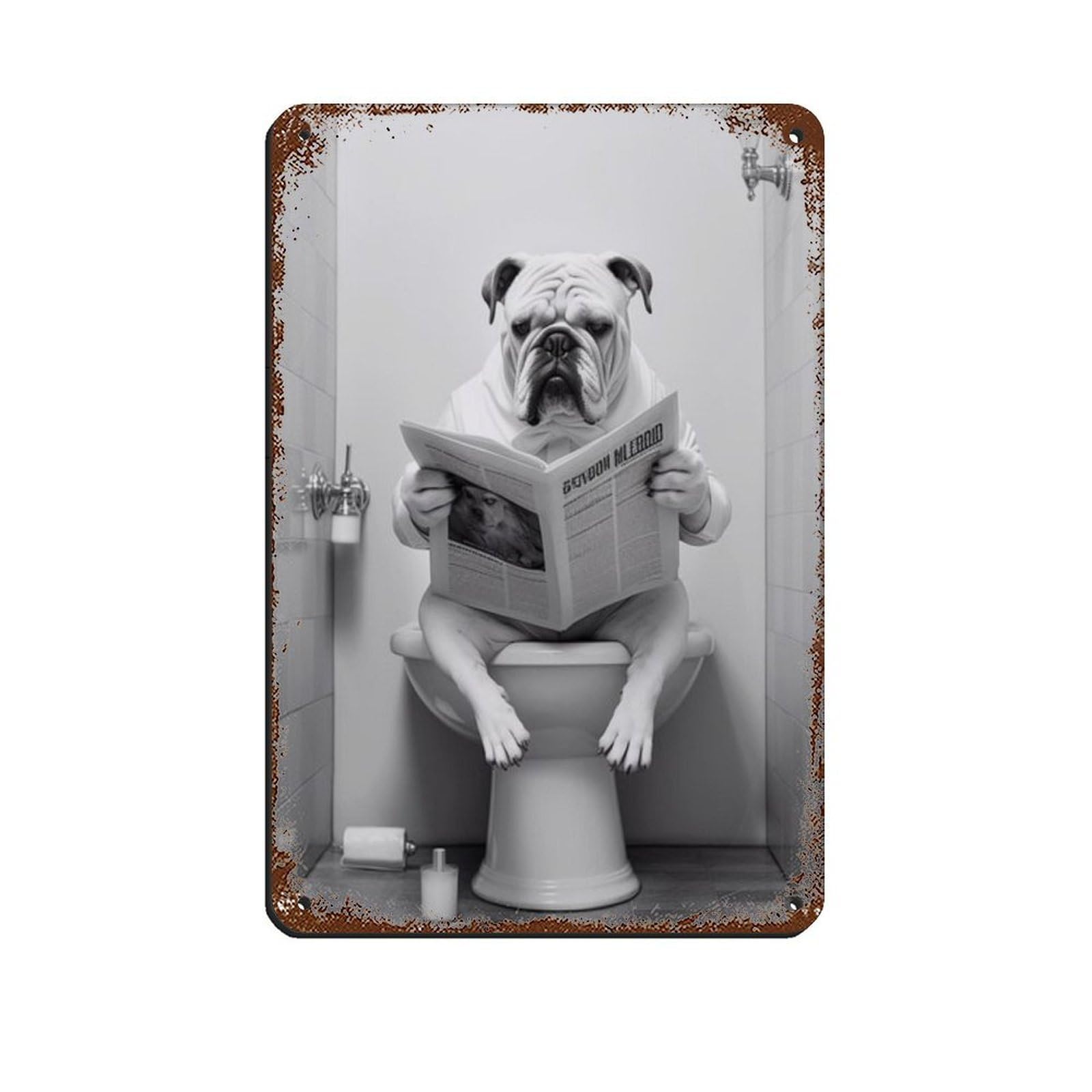 Lxwnze 20L X 30W Cm English Bulldog, Funny Bathroom Decor（1） Tin Sign Vintage Metal Pub Club Cafe Bar Home Wall Art Decoration Poster Retro 8X12inch(20X30cm)