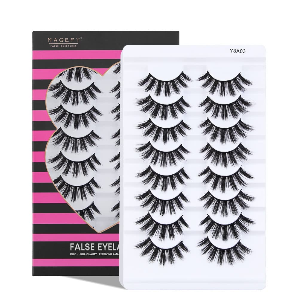 8 Pairs 3D False Eyelashes Natural Look Faux Mink Lashes Handmade Fluffy False Eyelashes (Y8A03)