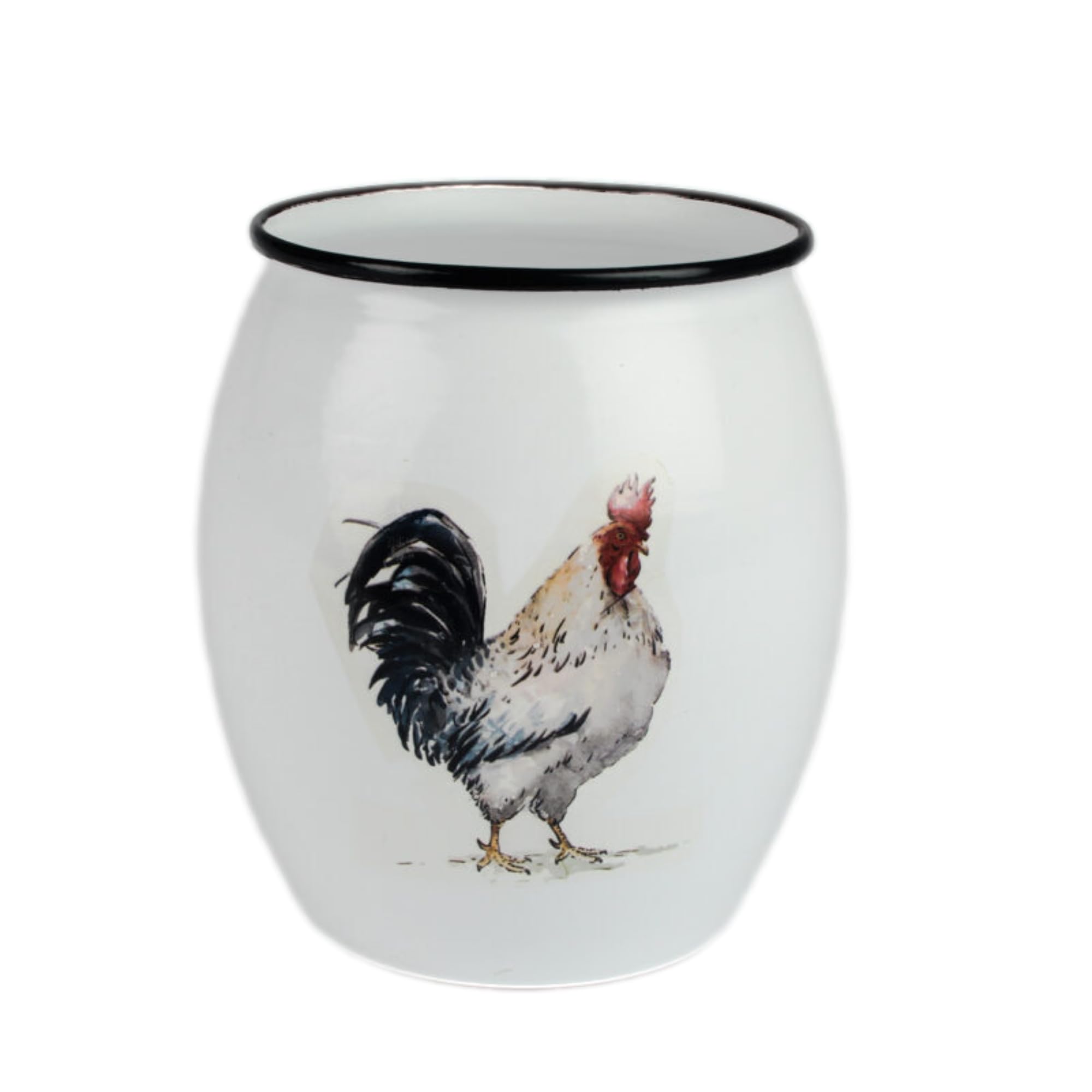 Fyne-Finds Metal Enamel Chicken Kitchen Jar Cockerel Utensils Home Kitchen Countertop Storage Holder Decor Gift