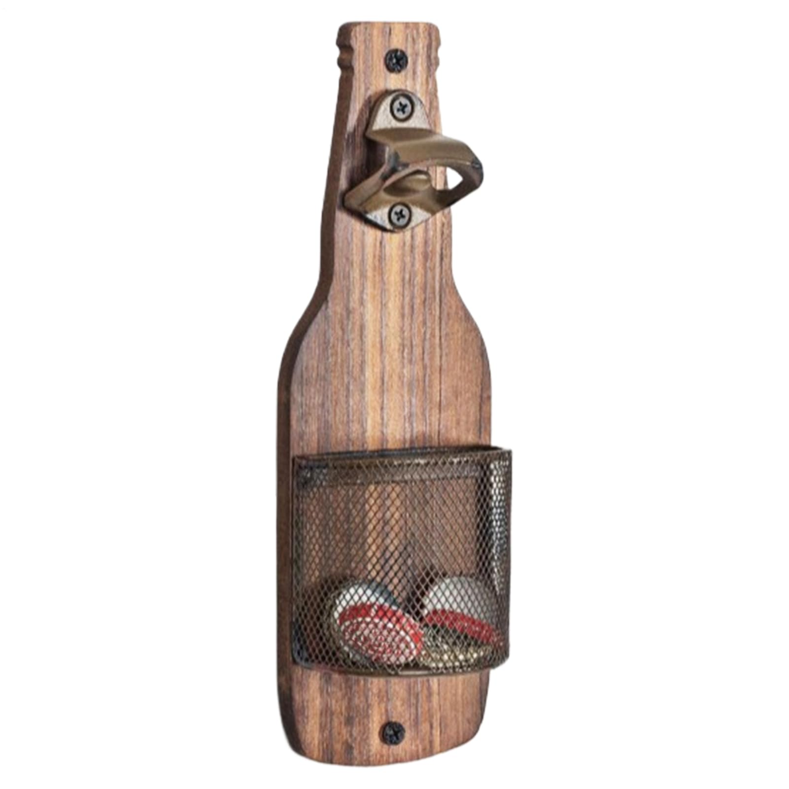 Ouvre-bouteilles mural en bois au style vintage avec support compact