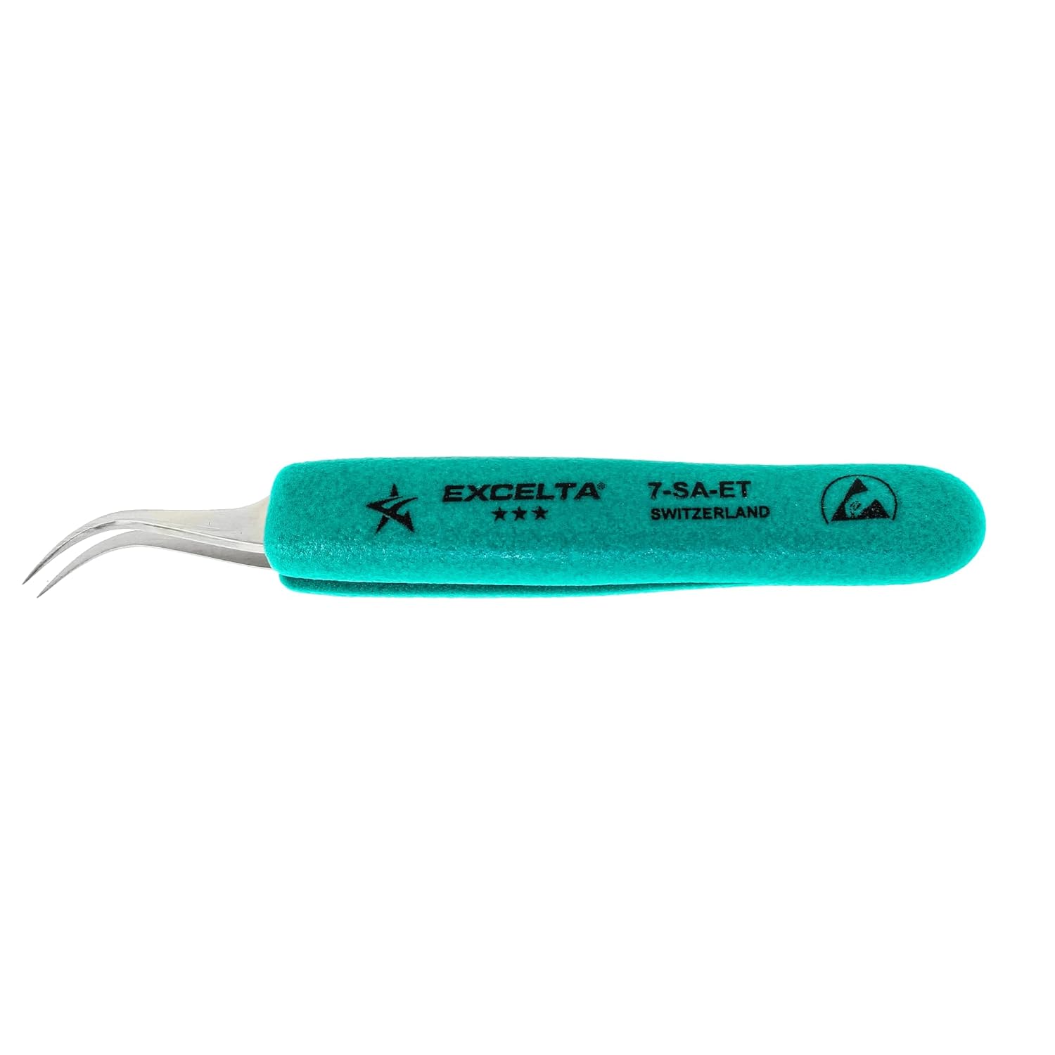 Excelta Ultra-Precision Tweezers, Curved Very Fine Point, Anti-Magnetic Stainless Steel, Anti-Static & Cushioned Grips, Ideal for Magnified Work, 5" Length, Professional