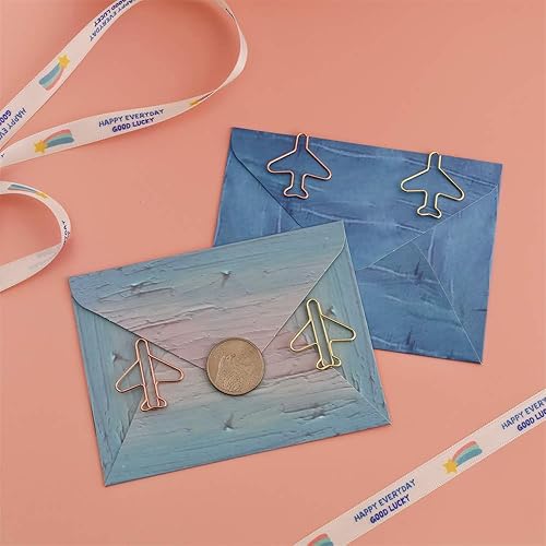 Miniatura 7 de 30 clips de papel con forma de avión con caja transparente, oro rosa y oro amarillo, divertidos y lindos marcadores de papel clips para planificar