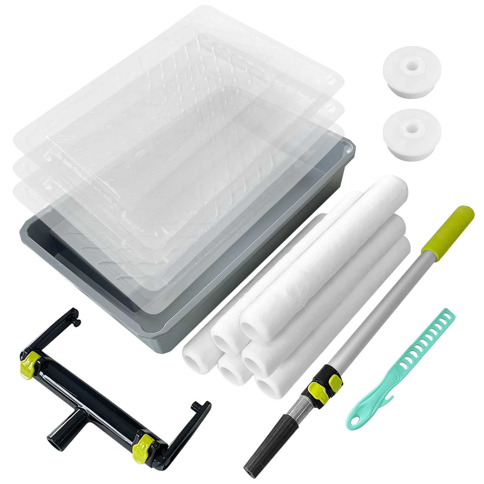 Farbroller-Set mit Verlängerungsstange, verstellbarer Rollrahmen, 45,7 cm, 15 Stück | 6 Stück 45,7 cm Mikrofaser-Farbrollerabdeckungen, 61 cm Farbwanne mit Linern, professionelles Malzubehör für Wände und Decke