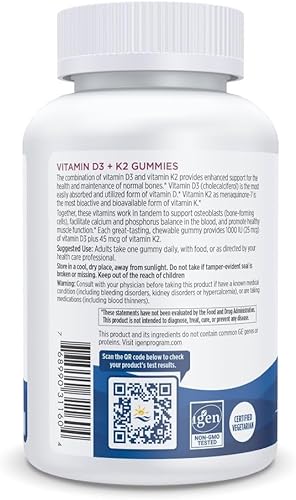 Miniatura 3 de Nordic Naturals Gomitas de vitamina D3  K2 granada 60 gomitas - 1000 IU de vitamina D3  45 mcg de vitamina K2 gran sabor salud ósea promueve la