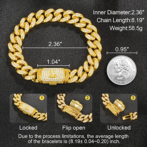 Etevon Cuban Link Initial Bracelet For Men Gold Plated Hip Hop Mens Jewelry Gift For Boyfriend Birthday Christmas Anniversary Valentines Day Diamond Gold Chain Jewelry Gifts For Men Husband Boy Son Dad #TOP2