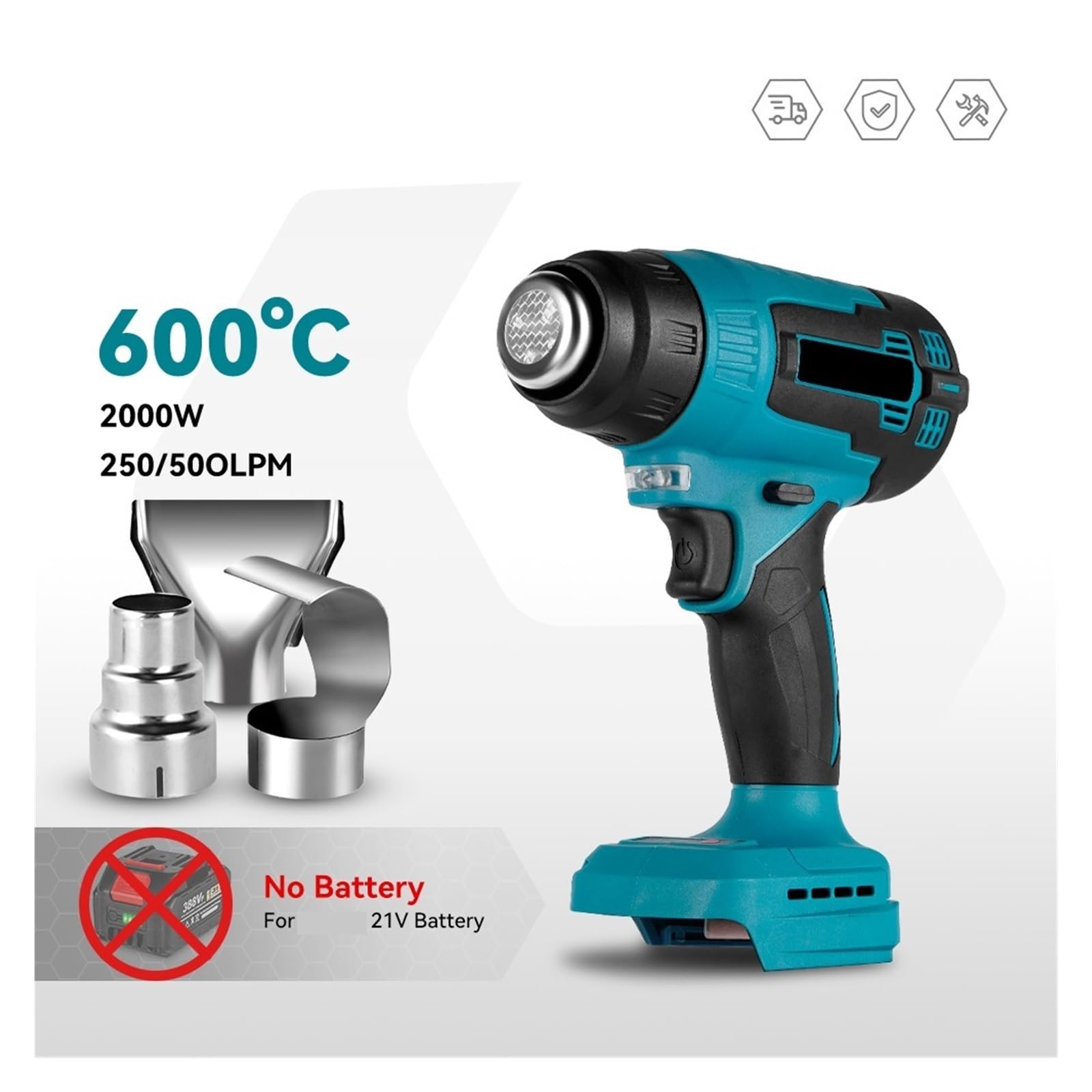 Opalarka Elektryczna Opalarka 2000W Na Akumulator 18V Akumulatorowa Ręczna Gorąca Wiatrówka Z 3 Dyszami Przemysłowa Domowa Suszarka Do Włosów Do obkurczania PCV, rękodzieła, usuwania farby, fo