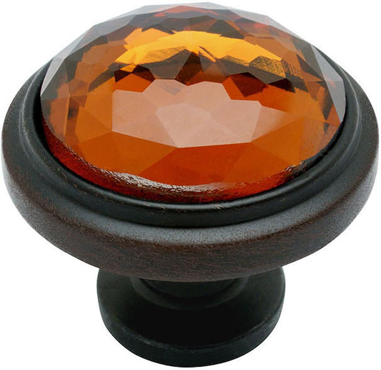 Cosmas 5317ORB-A Oil Rubbed Bronze Cabinet Hardware Round Knob with Amber Glass - 1-1/4 Diameter