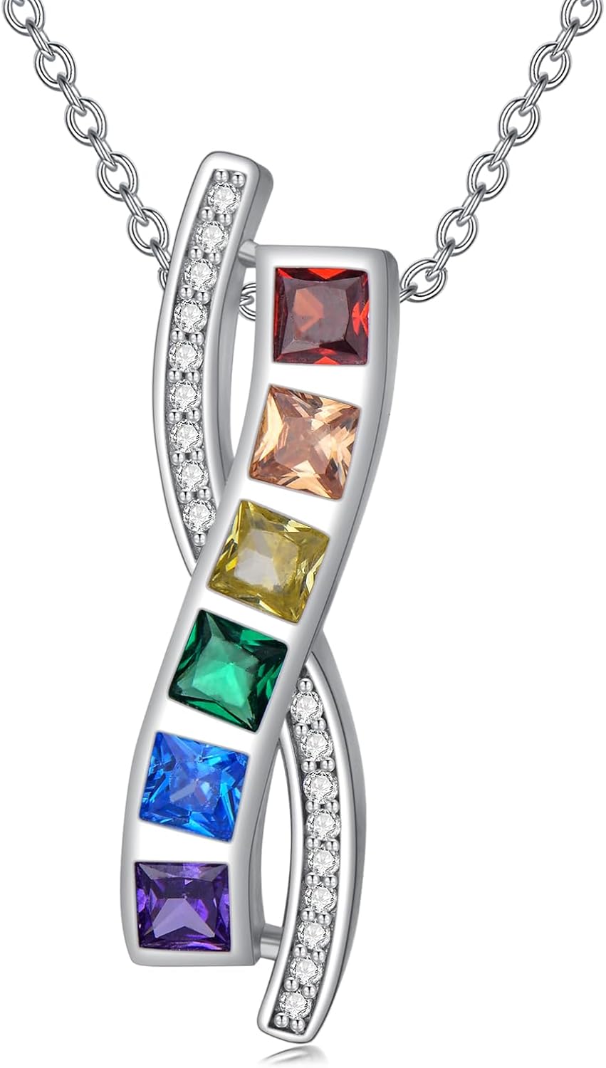 Pride Necklace Gifts for Women Men 925 Sterling Silver Rainbow Pride Pendant LGBT Gay Necklace Jewelry Gifts for Lesbian