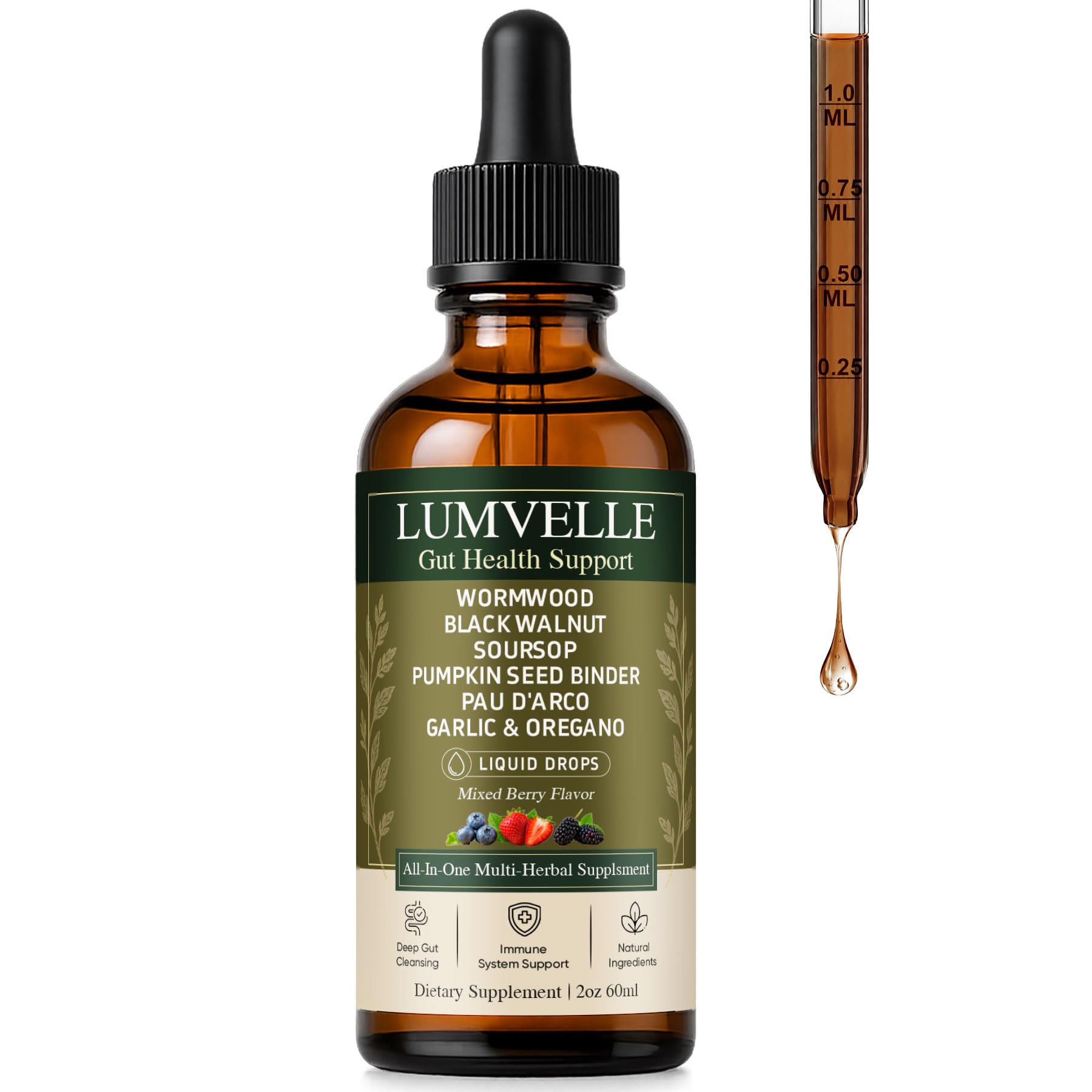 Lumvelle Wild Harvested Wormwood Drops, 7 Natural Ingredients Herbal Extract Supplement, Supports Digestive Balance & Gut Wellness, Reduce Bloating & Detox, Boost Vitality & Immune, Alcohol-Free