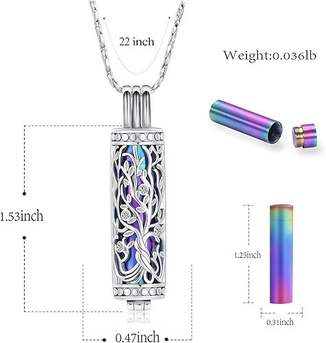 Miniatura 2 de Imrsanl Collar con colgante de urna de cremación con vial de cilindro hueco, urna de recuerdo, joyería de cremación, medallones conmemorativos