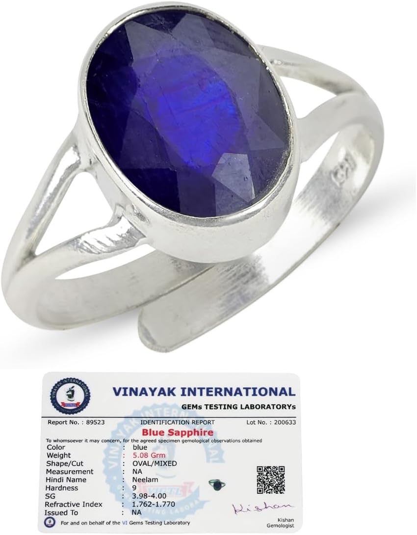 Reiki Crystal Products Natural Certified Silver Gemstone Adjustable Ring Yellow Sapphire Emerald Hessonite Turquoise firoza Ruby Manik Panna Pukhraj Neelam Stone Ring for Women Men