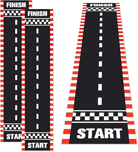 Fabbay 2 piezas de decoración de fiesta de coche de carreras de 2 x 9.8 pies de largo, tapete para correr en el suelo de carreras de carreras,