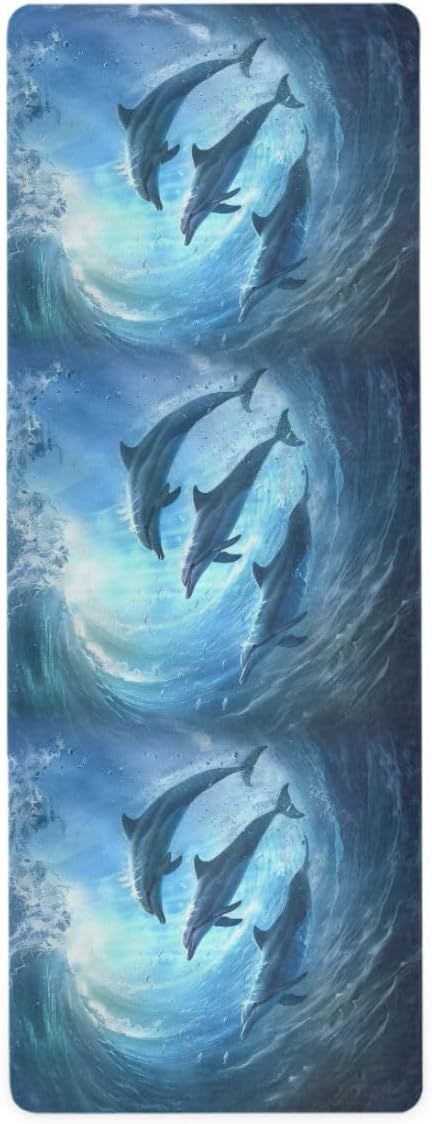 ALAZA Dolphins Underwater Waves Yoga Mat Non Slip Fitness Exercise Mat, Workout Mat for Yoga, Pilates and Floor Exercises