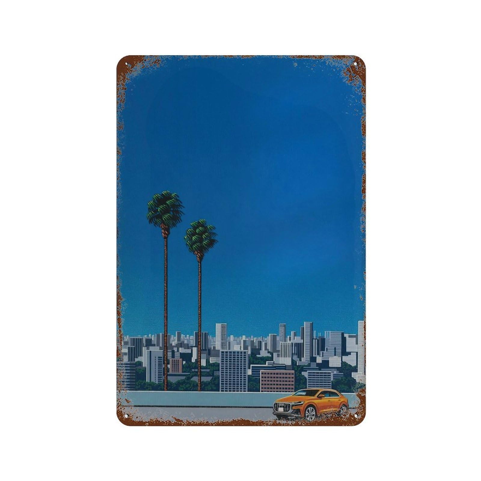 xiaoxiaoshen Cityscape With Palm Trees. Hiroshi Nagai Japanese City Pop Wall Decor Art Metal Tin Poster Modern Home Decor Art Home Bar Shop Decorations Vintage Sign 30x20cm