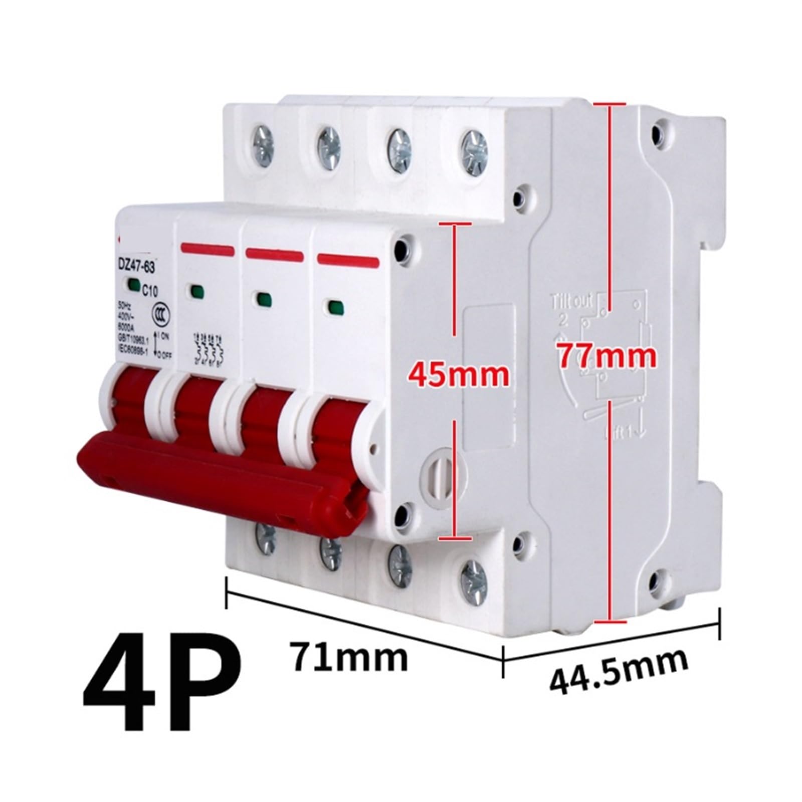 1/2/3/4P MCB DZ47-63 C Typ 400V mini wyłącznik 6A 10A 16A 20A 25A 32A 40A 63A montaż 35mm szyna DIN przeciążenie 1 szt. (4P, 16a)