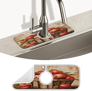 Absorbent Fast Drying Sink Faucet Mat, Apples Wood Faucet Splash Mat 15"x5.4", Sink Splash Guard Faucet Mat, Washable Water Catcher Mat for Kitchen Bathroom