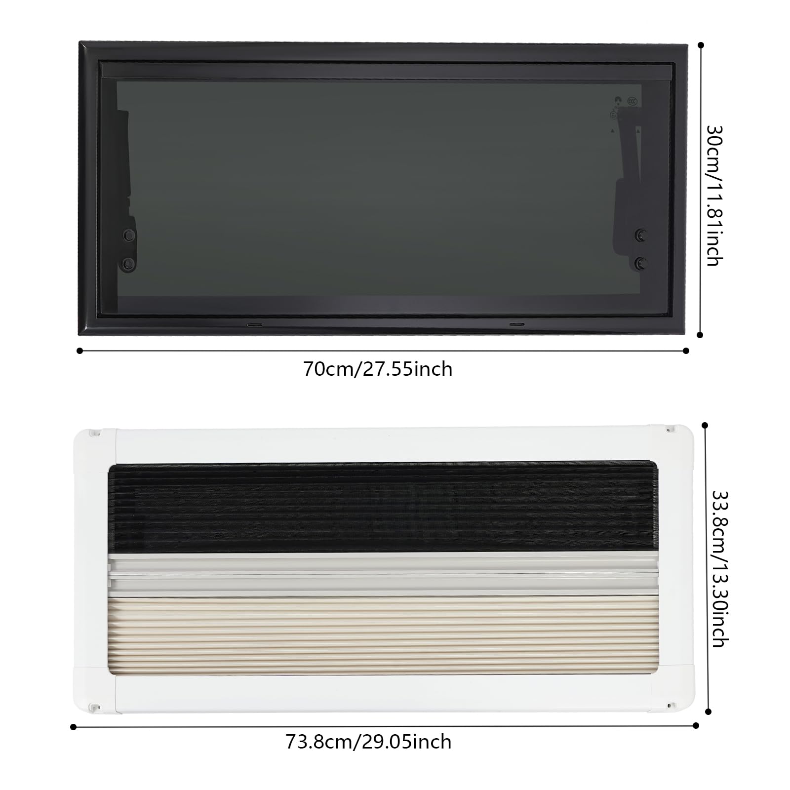 Fenêtre de caravane 700 x 300 mm avec protection solaire, fenêtre basculante pour caravane, van, camping-car, installation facile