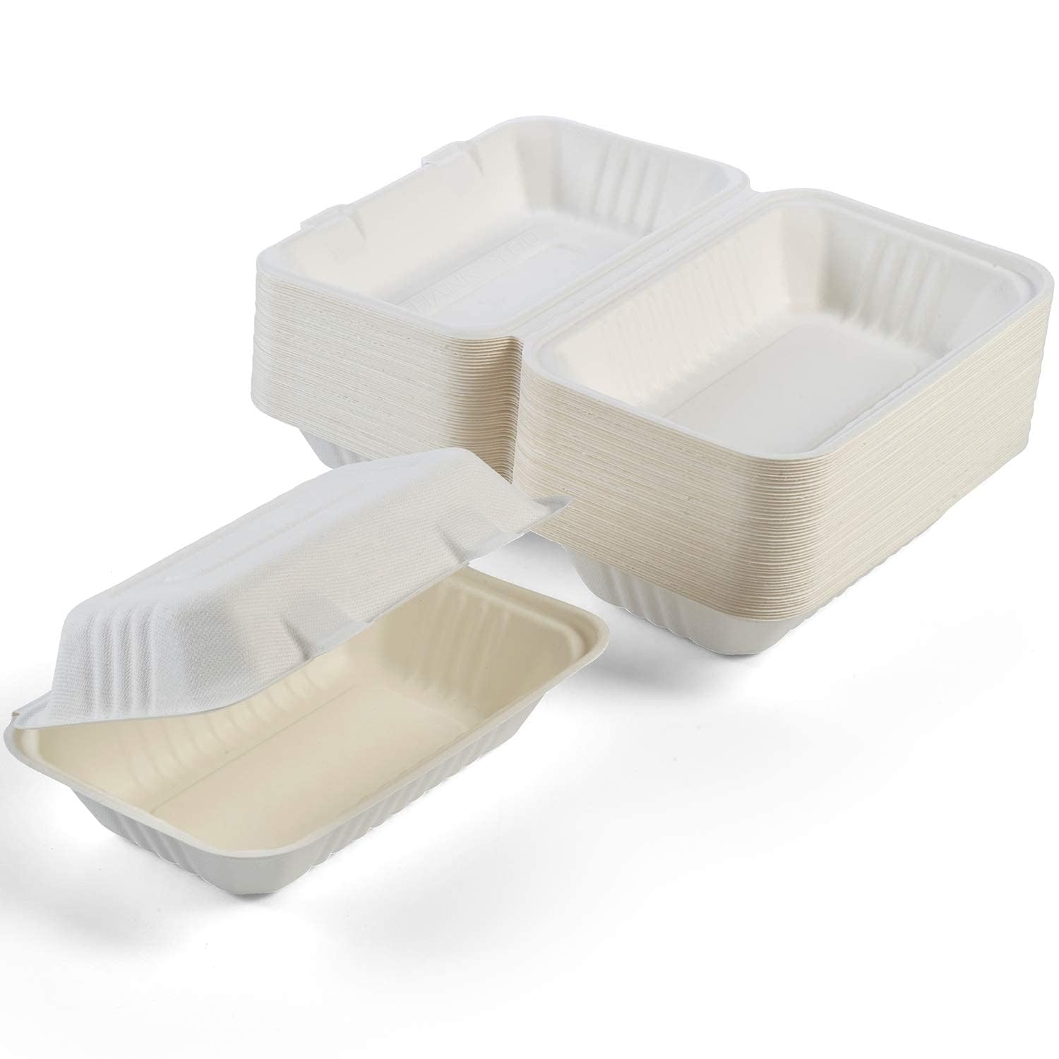 Mahvi Toys Disposable Square Shape Bento Box with Cover | Biodegradable Sugarcane Fibers | Food Container Clamshell Take Away Box | Used for Burger, DInner, Salad, Lunch, Cake(8 * 8 inch, White) (15)-image-28