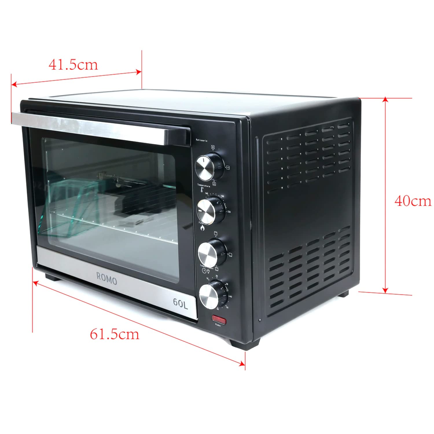 ROMO. 60L 2500W. Temperatura do 230ºC, Timer z wyłączeniem 60 min (Czarny)