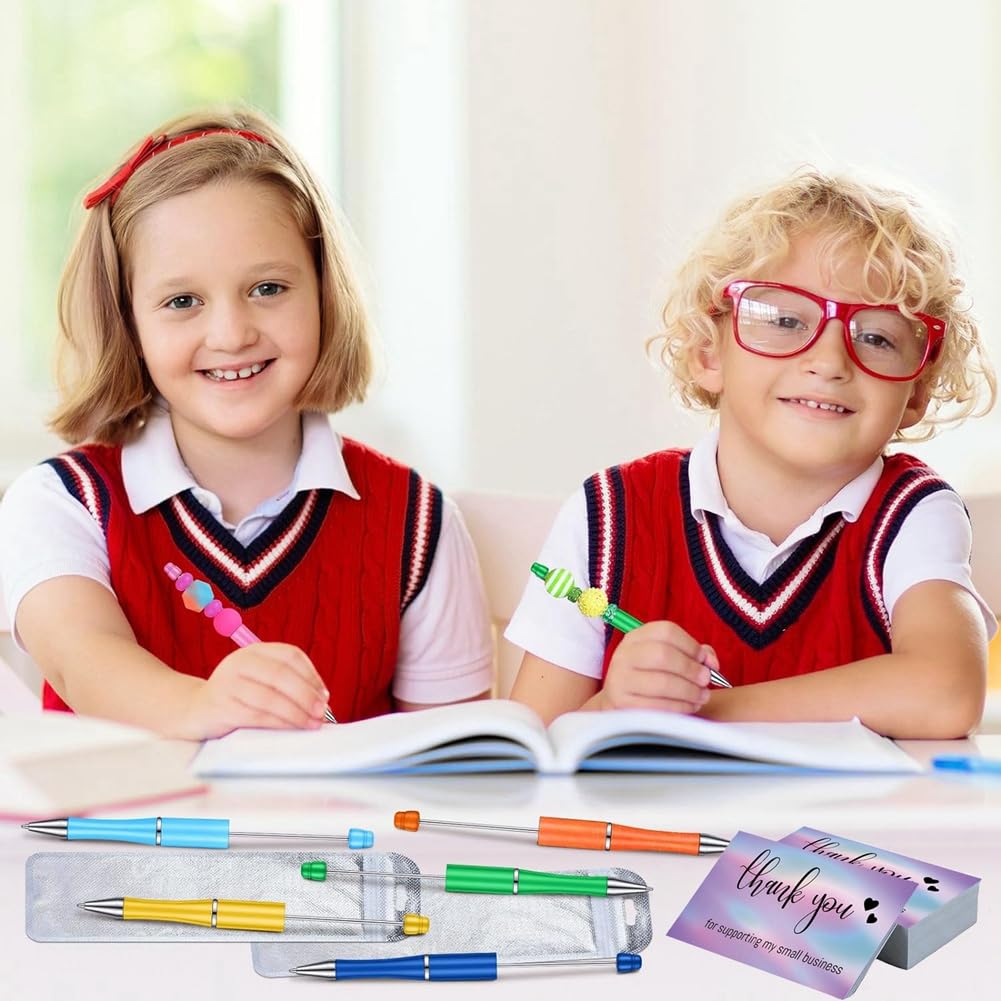 Simpls Lot De 20 Stylos à Perles, 20 Tiges Porte-clés à Perles, Accessoires De Fabrication De Stylos Avec Pompons Pour Projets D'artisanat