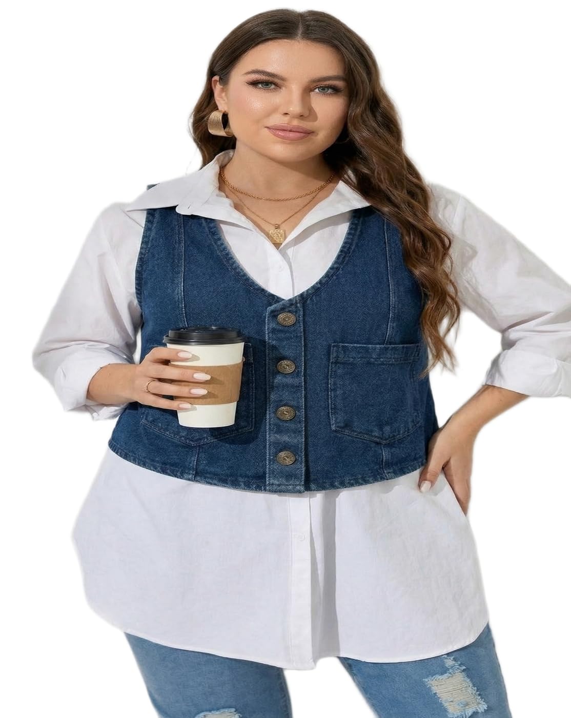 Women's Button Down Denim Vest Top - Cropped Sleeveless Jean Jacket Waistcoat with Pockets 2-image-32