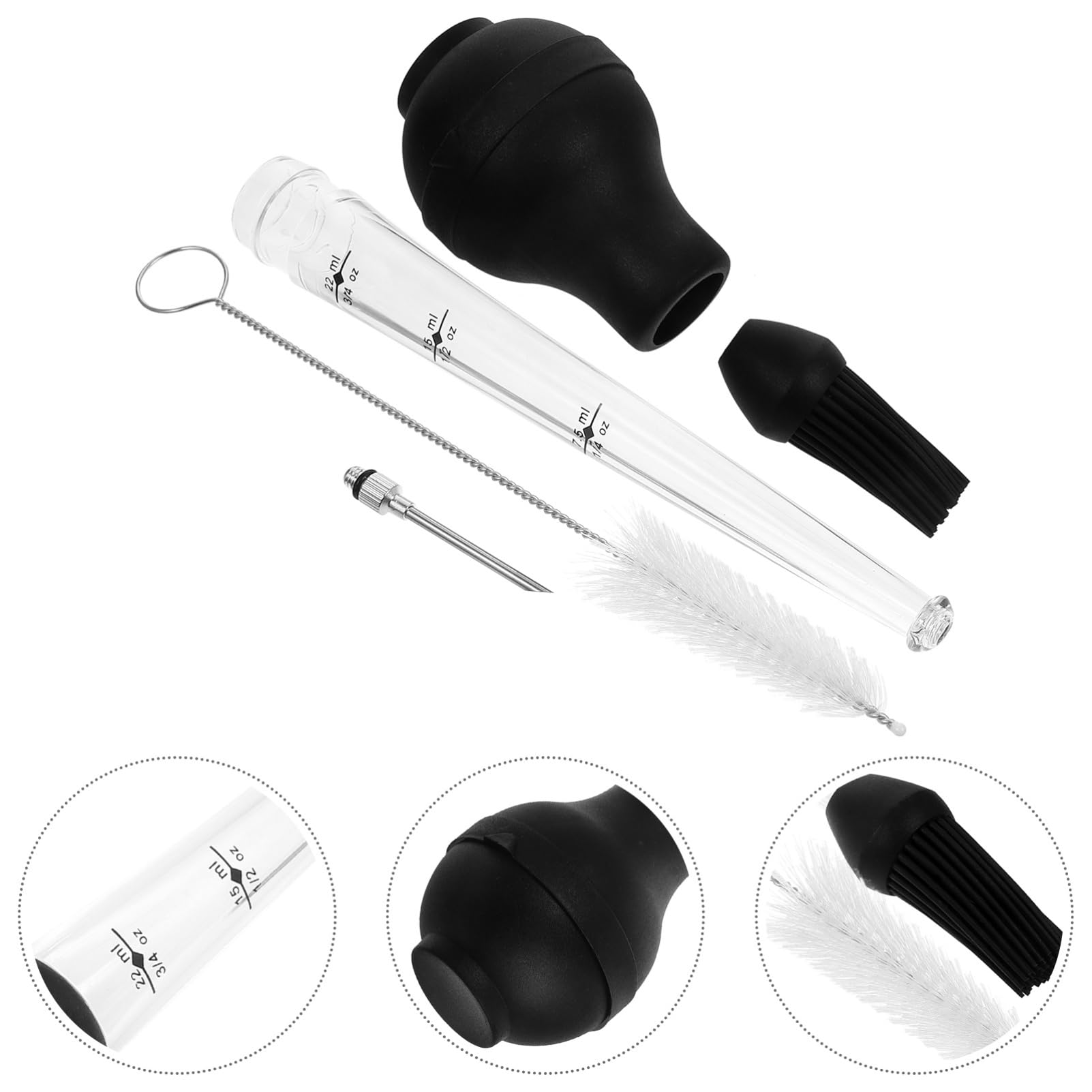 SUPVOX 1set Stainless Steel Sauce Injector for Meat Compact Food Injector Brush for BBQ Camping Kitchen Cooking for Turkey Chicken Pork More