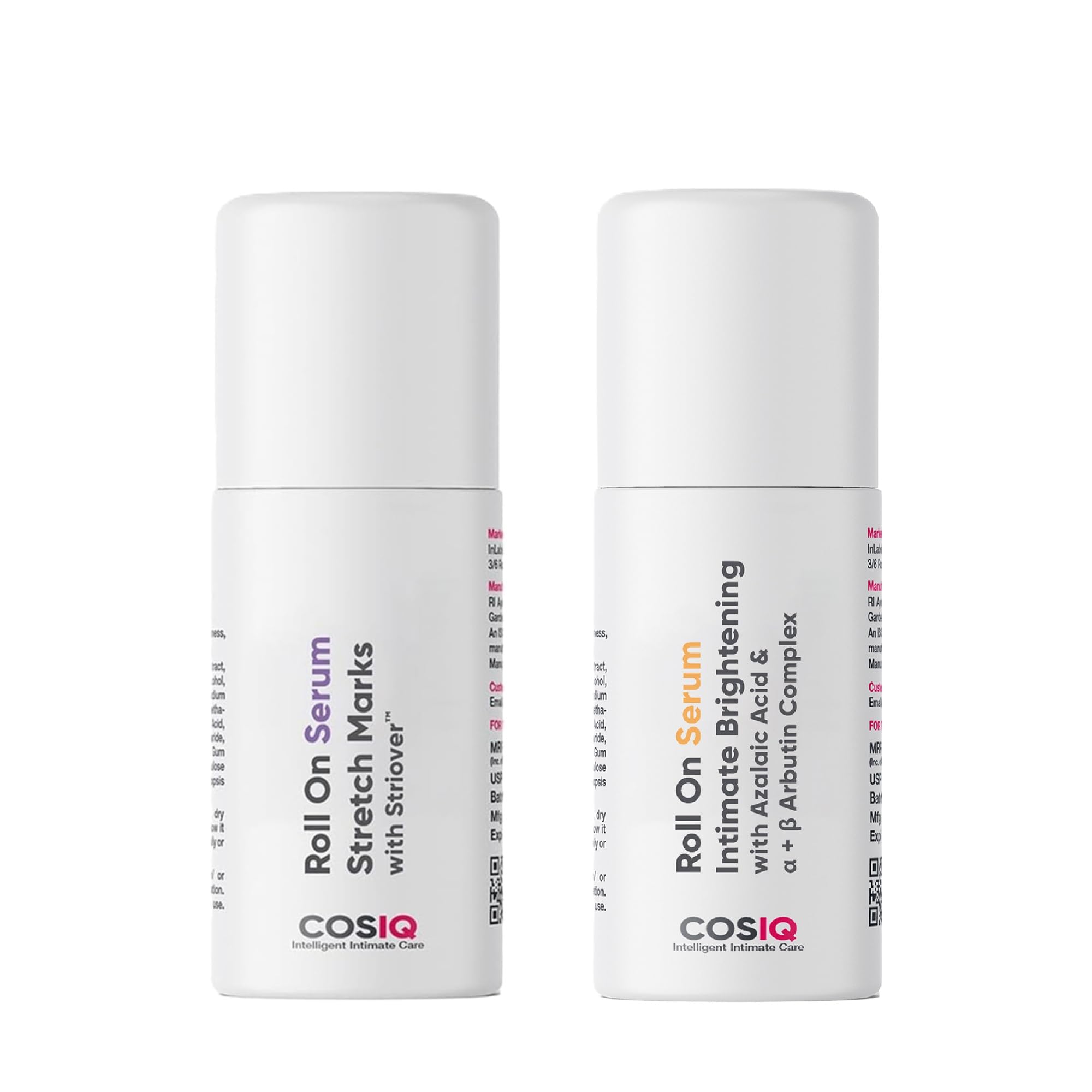 Cos-IQ Roll-On Serum Set, Stretch Marks Removal and Intimate Brightening, 40ml Each, Pack of 2