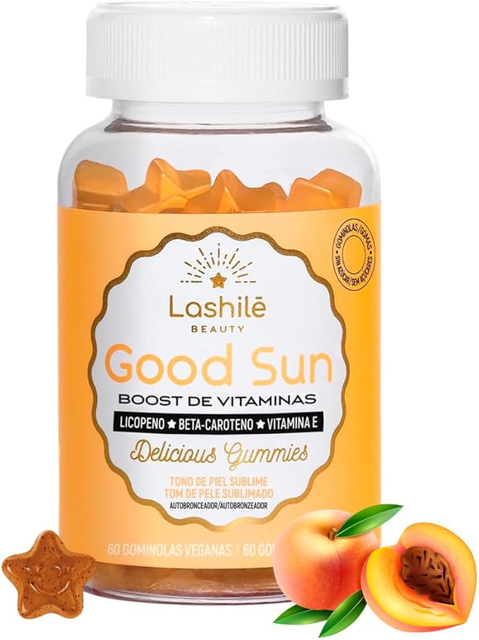 Lashilé Beauty - Complementos Alimenticios - Good Sun Sin Azúcar - 1 mes de toma - 60 Gummies - Fabricado en Francia - Vitamina E, Licopeno, Luteína, Cobre, Betacaroteno, Selenio, Vitamina A