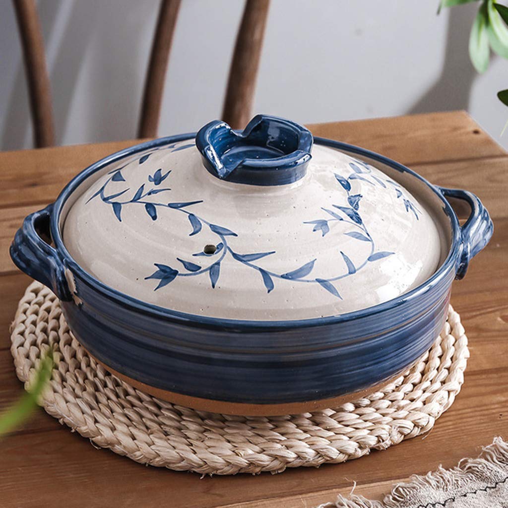 METTEOR Non-stick Pot Printed Hot Insulated Casserole Round Handmade Ceramic With Lid Soup Clay Slow Stew Leaf 1.6l 0.8l (Leaf 0.8L)