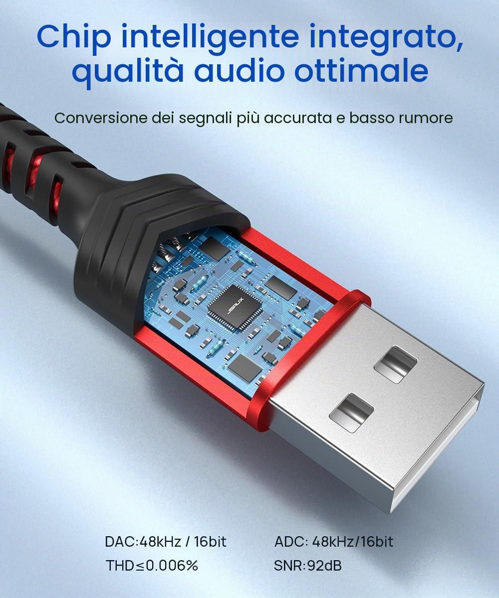 JSAUX Adattatore Audio da USB a Jack 3,5 mm, Scheda Audio Esterna Adattatore USB A a Jack TRRS a 4 poli, Adattatore per Cuffie e Microfono Compatibile con Mac, Linux, PS4, PS5, PC, laptop-rosso