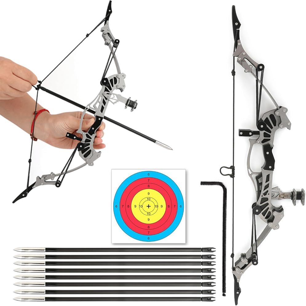 Mini Archery Bow Set Mini Compound Bow Portable Recurve Bow Mini Hunting Bow Left and Right-Handed General Metal Material Catapult for Shooting/Practice