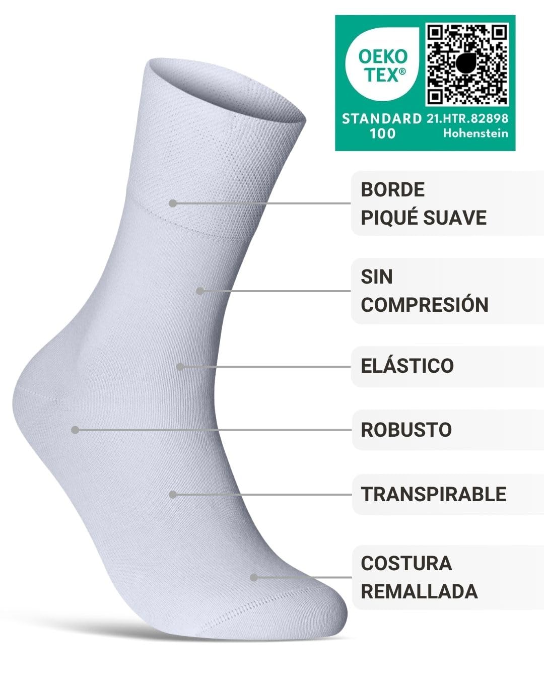sockenkauf24 Calcetines Diabéticos 97% Algodón 6 Pares sin Elástico y sin Costuras con Cintura de Confort Hombre y Mujer